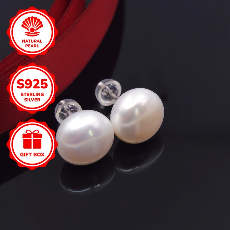 Women's 925 Sterling Silver Freshwater Pearl Stud Earrings